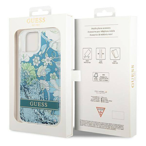 Case IPHONE 14 PLUS Guess Hardcase Flower Liquid Glitter green