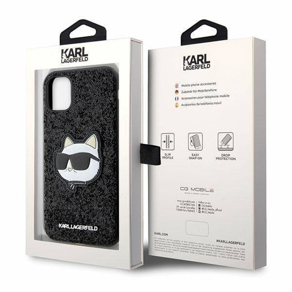 Karl Lagerfeld KLHCN61G2CPK iPhone 11 / Xr 6,1" schwarz/schwarzes Hartschalenetui mit glitzerndem Choupette-Patch