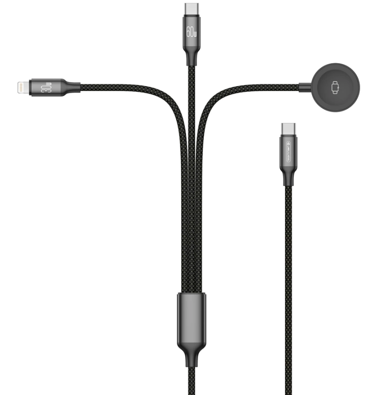 JELLICO kabel B25 3w1 (Apple Watch) 3.1A 1.2M Czarny