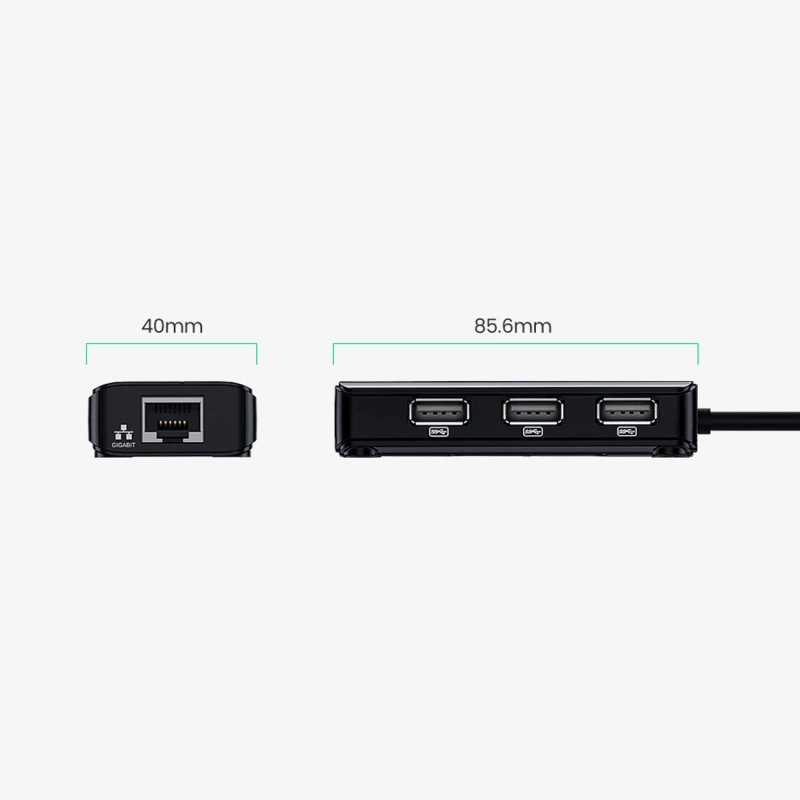Ugreen 20264 RJ45 / USB-A 10/100Mbps HUB Netzwerkadapter 3x USB-A 2.0 - Schwarz