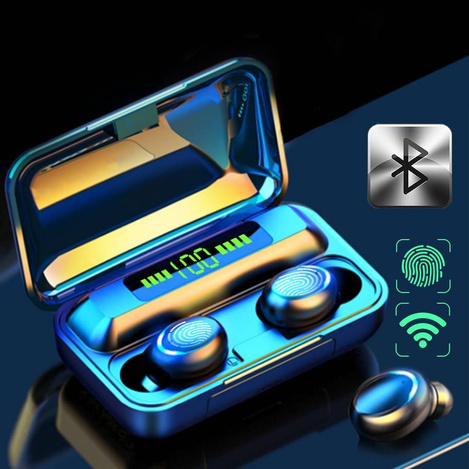Słuchawki bezprzewodowe dokanałowe Bluetooth 5.0 HF TWS F9-5 z wyświetlaczem pchełki czarne