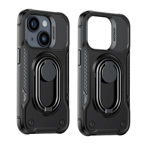 Joyroom Dual Hinge Case für iPhone 14 Plus gepanzerte Hülle mit Ständer und Ringhalter schwarz