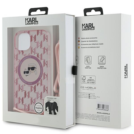 Karl Lagerfeld KLHMP15SHCKCKLCP iPhone 15 / 14 / 13 6.1" różowy/pink hardcase IML Crossbody Monogram Karl & Choupette Head MagSafe