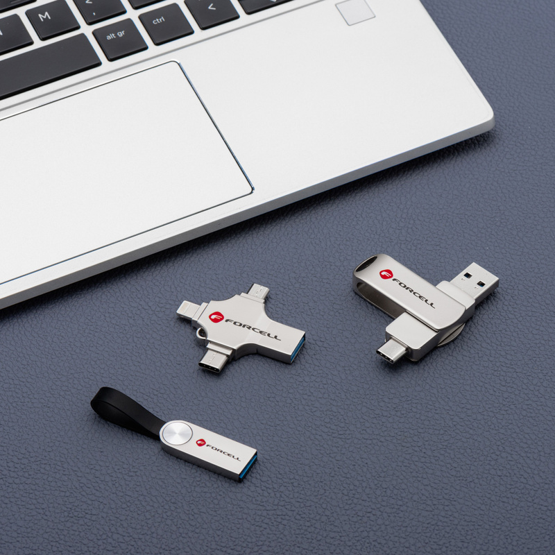 Pendrive 64GB USB 3.2 Gen 1 (USB A / USB C) Forcell F-Data Metal Duo srebrny