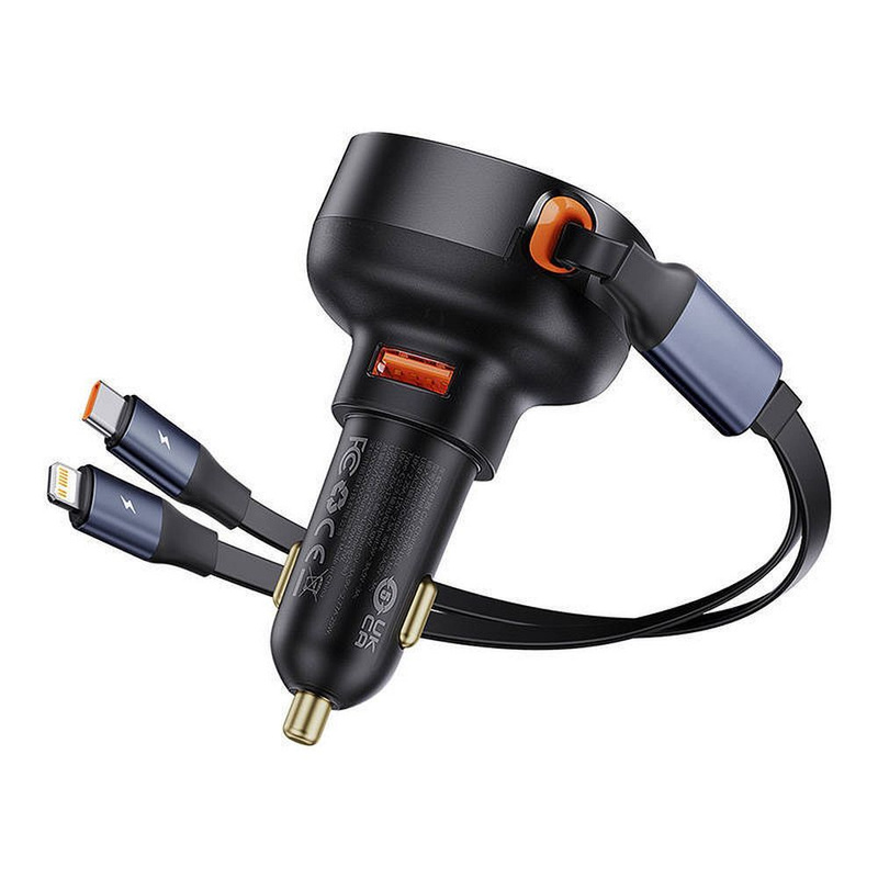 Baseus Enjoyment USB-A-Autoladegerät mit USB-C/ Lightning -60-W-Kabel – Schwarz
