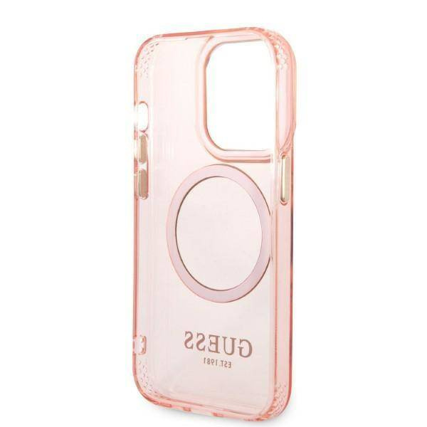 Guess Gold Outline Translucent MagSafe - Etui iPhone 14 Pro (różowy)