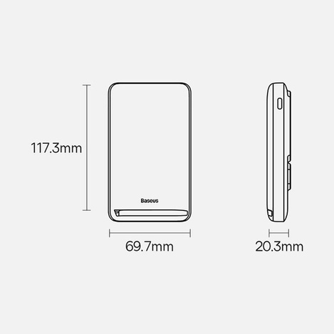 Baseus Magnetic Bracket Powerbank mit MagSafe Wireless Charging 10000mAh 20W Overseas Edition weiß (PPCX000202) + USB Type C Baseus Xiaobai Series 60W 0.5m