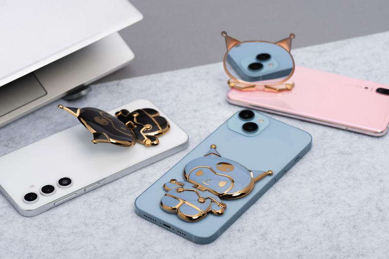 Stojak na telefon LALKA - naklejany - niebieski