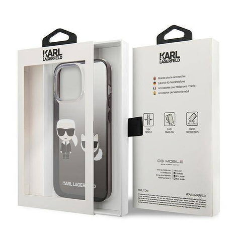 Karl Lagerfeld KLHCP13LTGKCK iPhone 13 Pro / 13 6,1&quot; Hardcase schwarz / schwarz Gradient Ikonik Karl &amp; Choupette