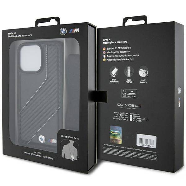 BMW M Edition Carbon Stripe &amp; Strap Hülle für iPhone 15 Pro Max – Schwarz