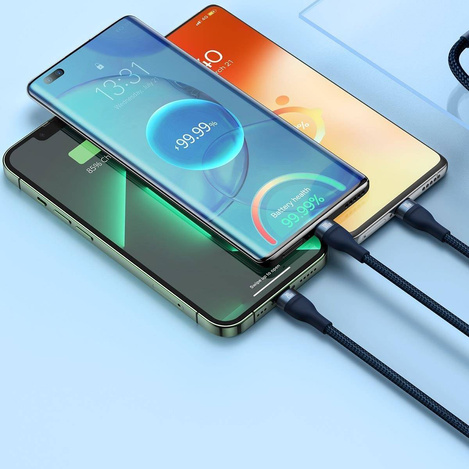 Baseus Flash Series II USB Type C / USB Type A cable - USB Type C / Lightning / micro USB 100 W 1.5 m blue (CASS030203)