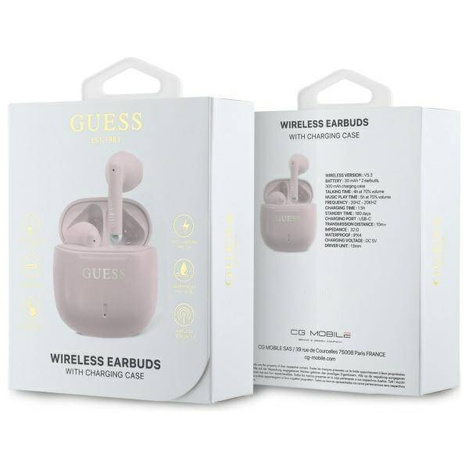 Oryginalne Słuchawki Bluetooth TWS GUESS Printed Classic Logo - GUTWSJ14ESGP+ stacja dokująca różowe