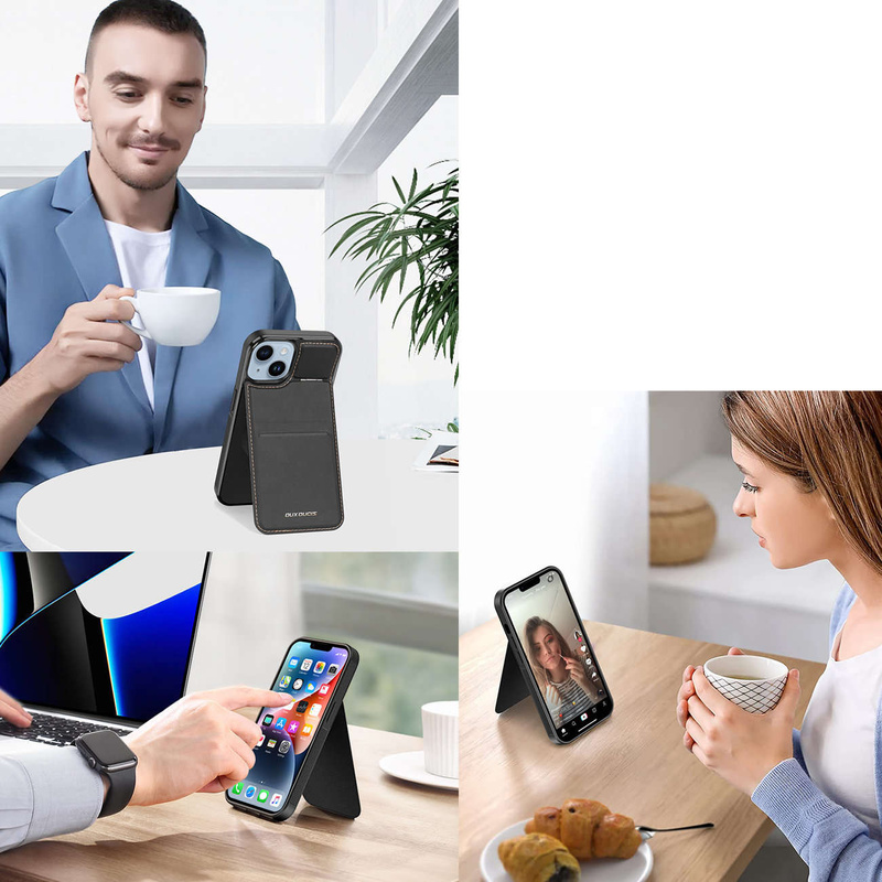 3 w 1 etui iPhone 14 Plus z MagSafe portfel blokada RFID podstawka Dux Ducis Rafi Mag - czarne