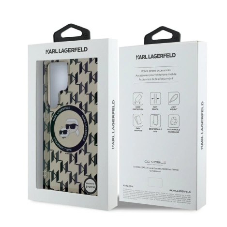 Etui Karl Lagerfeld Button Karl & Choupette Heads On KL Pattern MagSafe Samsung Galaxy S25 Ultra czarny