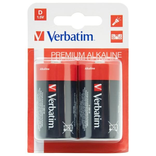 Verbatim Bateria alkaliczna D LR20 2szt   czarny/black 49923