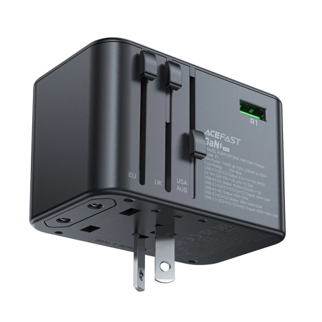 Acefast Z1 GaN 75W PD Reiseladeadapter 3x USB-C 2x USB-A - Schwarz