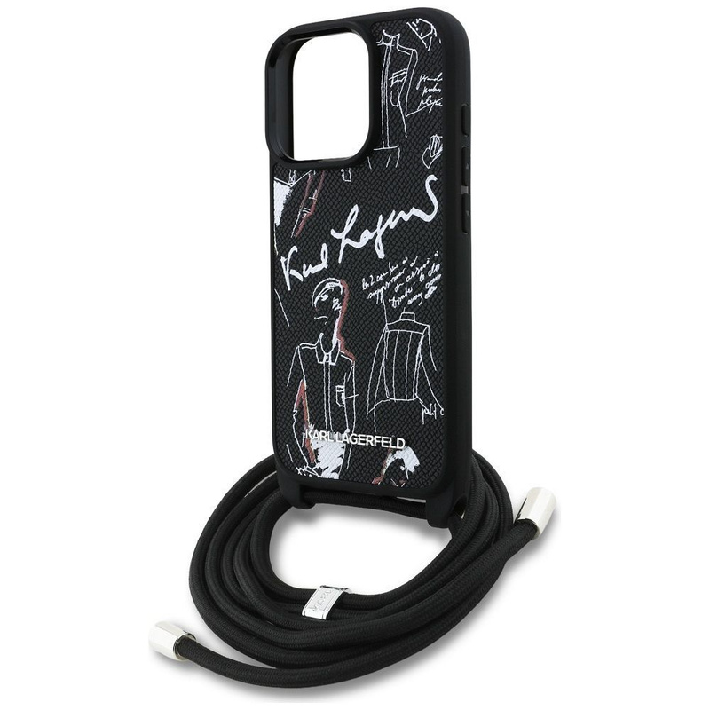 KARL LAGERFELD futerał do IPHONE 16 PRO MAX KLHCP16XPGGRMPCK kompatybilny z MagSafe (CRSSBY Grained PU W/ Pattern & Logo) czarny