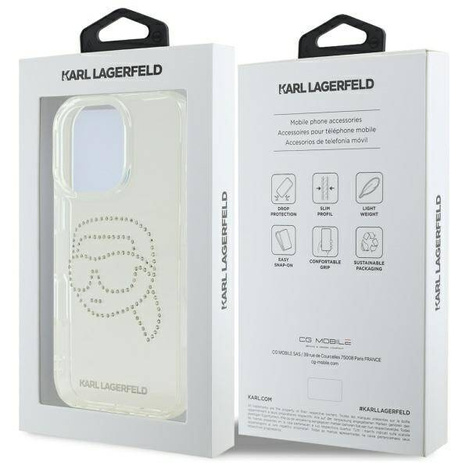 Original Handyhülle IPHONE 16 PRO MAX Karl Lagerfeld Hardcase IML Rhinestones Karl Head (KLHCP16XHKHDCELT) transparent