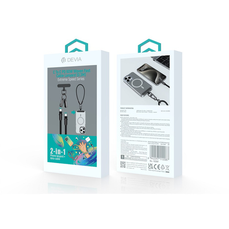 Devia kabel uniwersalna smycz 2w1 PD USB-C - USB-C 0,3 m 60W czarny