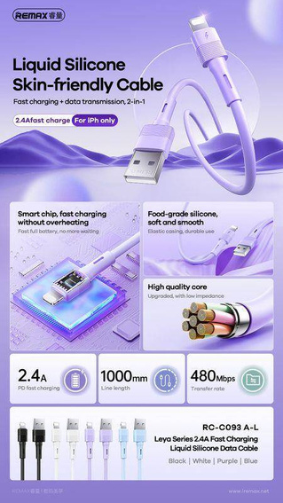 KABEL REMAX LEYA SERIES RC-C093 2.4A USB/LIGHTNING 1M WHITE