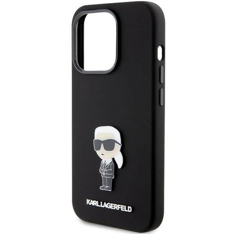 Karl Lagerfeld Silikon Ikonik Metal Pin Hülle für iPhone 15 Pro – Schwarz