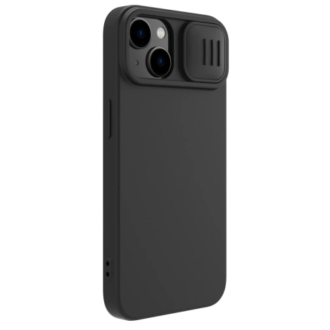 Nillkin CamShield Silky Silikonhülle für iPhone 15 Plus mit Kameraschutz – Schwarz