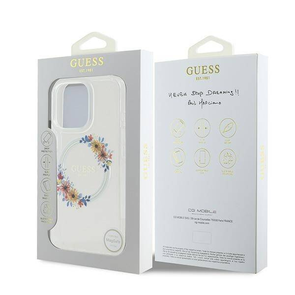 Original Case IPHONE 16 PRO Guess Hardcase IML Flowers Wreath MagSafe (GUHMP16LHFWFCT) transparent