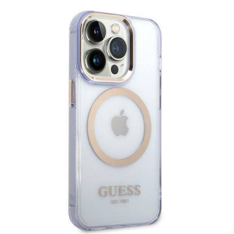 Guess GUHMP14LHTCMU iPhone 14 Pro 6,1" lila/lila Hartschale Gold Outline Translucent MagSafe
