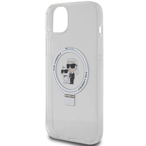 Original Case IPHONE 15 PLUS / 14 PLUS Karl Lagerfeld Hardcase Ring Stand Karl&Choupettte MagSafe white