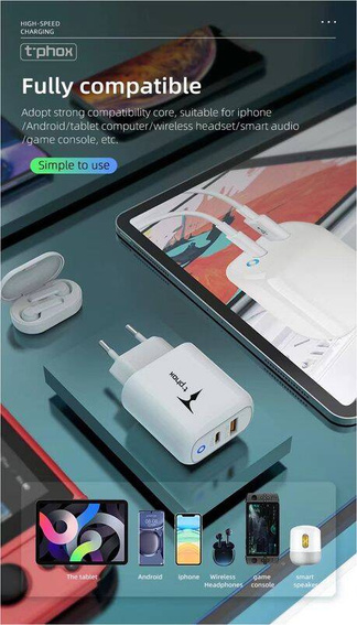 Ładowarka Sieciowa 45W USB + USB-C T-PHOX GLORY biała