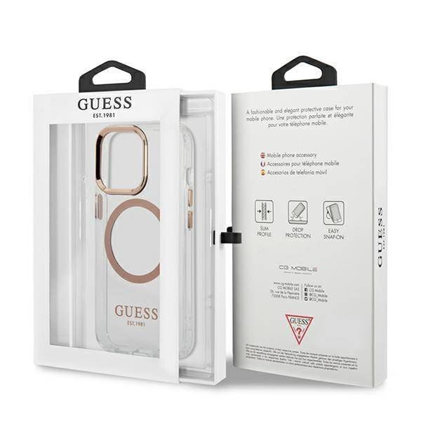Original Case IPHONE 13 PRO MAX Guess Hard Case Metal Outline Magsafe gold