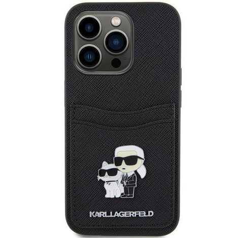 Etui Karl Lagerfeld Saffiano Cardslot Karl&Choupette Metal Pin do iPhone 15 Pro - czarne