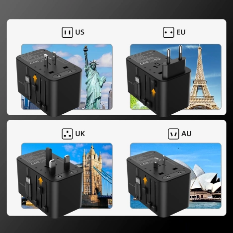 Choetech PD5020 35W EU/US/AUS/UK Travel Adapter with Built-in USB-C Cable - Black