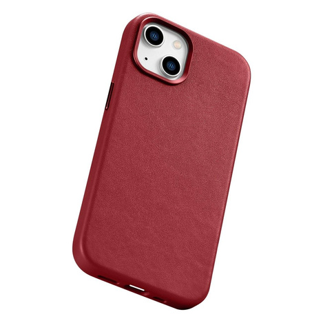 iCarer Case Leather genuine leather case cover for iPhone 14 Plus red (MagSafe compatible)
