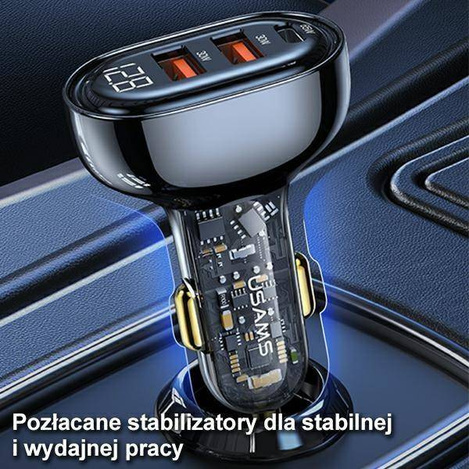 USAMS Ład. sam. 2xUSB+1xUSB-C 125W Fast Charge transparent blue CC158CC02 (US-CC158)