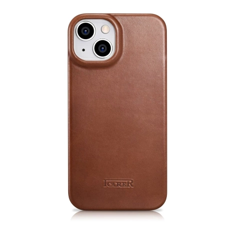 iCarer CE Oil Wax Premium Leather Folio Case iPhone 14 Plus magnetic flip case MagSafe brown (AKI14220707-BN)