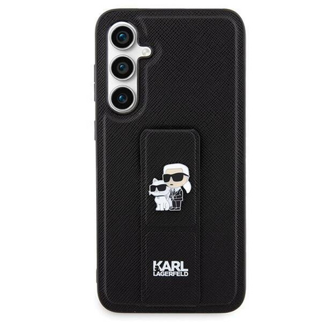 Karl Lagerfeld Gripstand Saffiano Karl&Choupette Pins Hülle für Samsung Galaxy S23 FE – Schwarz