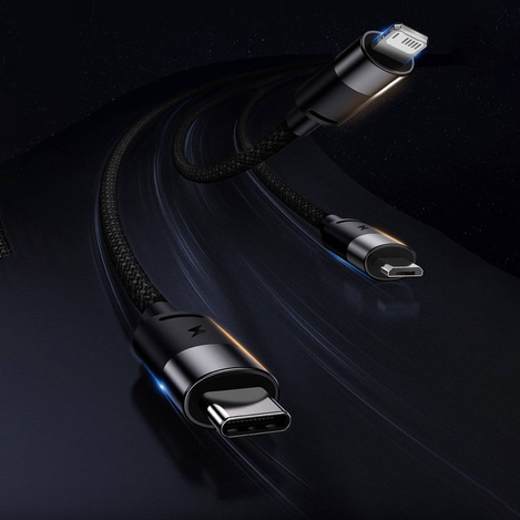 Baseus StarSpeed 1-for-3 Fast Charging Data Cable USB to M+L+C 3.5A 1.2m Blue