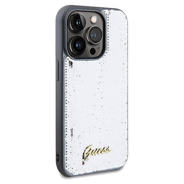 Original Case IPHONE 14 PRO Guess Hardcase Sequin Script Metal (GUHCP14LPSFDGSS) silver