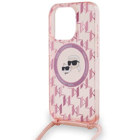 Karl Lagerfeld KLHMP15LHCKCKLCP iPhone 15 Pro 6.1" różowy/pink hardcase IML Crossbody Monogram Karl & Choupette Head MagSafe