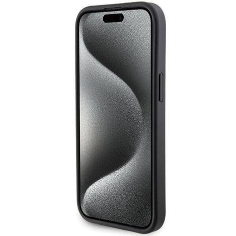Karl Lagerfeld Gripstand Saffiano Karl&amp;Choupette Pins Hülle für iPhone 15 – Schwarz