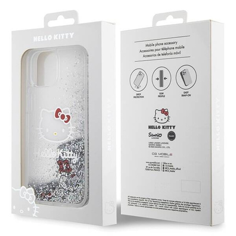 Hello Kitty Liquid Glitter Charms Kitty Head case for iPhone 15 - silver