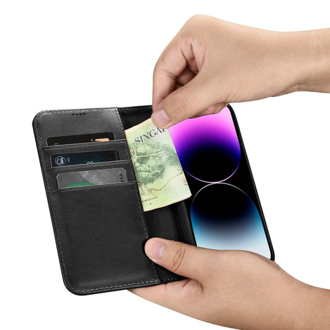 iCarer Wallet Case 2in1 iPhone 14 Pro Leather Flip Cover Anti-RFID black (WMI14220726-BK)