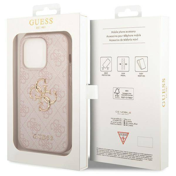 Guess 4G Big Metal Logo Hülle für iPhone 15 Pro – Rosa