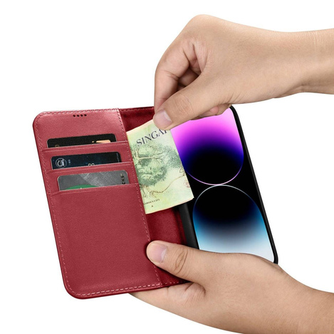 iCarer Wallet Case 2in1 iPhone 14 Pro Flip Leather Cover Anti-RFID red (WMI14220726-RD)