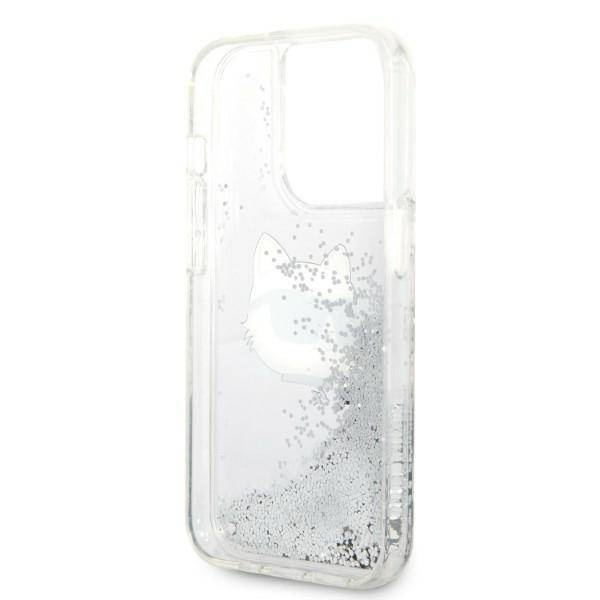 Karl Lagerfeld Liquid Glitter NFT Choupette Head - Etui iPhone 14 Pro (srebrny)