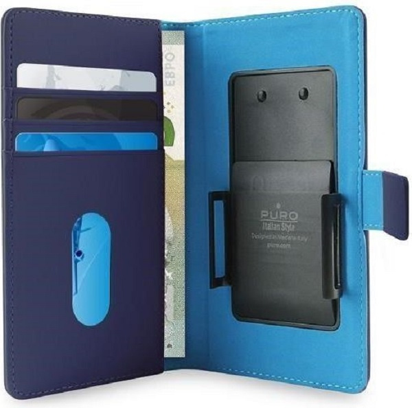 PURO Smart Wallet - Uniwersalne etui z uchwytem do robienia zdjęć z kieszonkami na karty i pieniądze, rozmiar XL (niebieski)