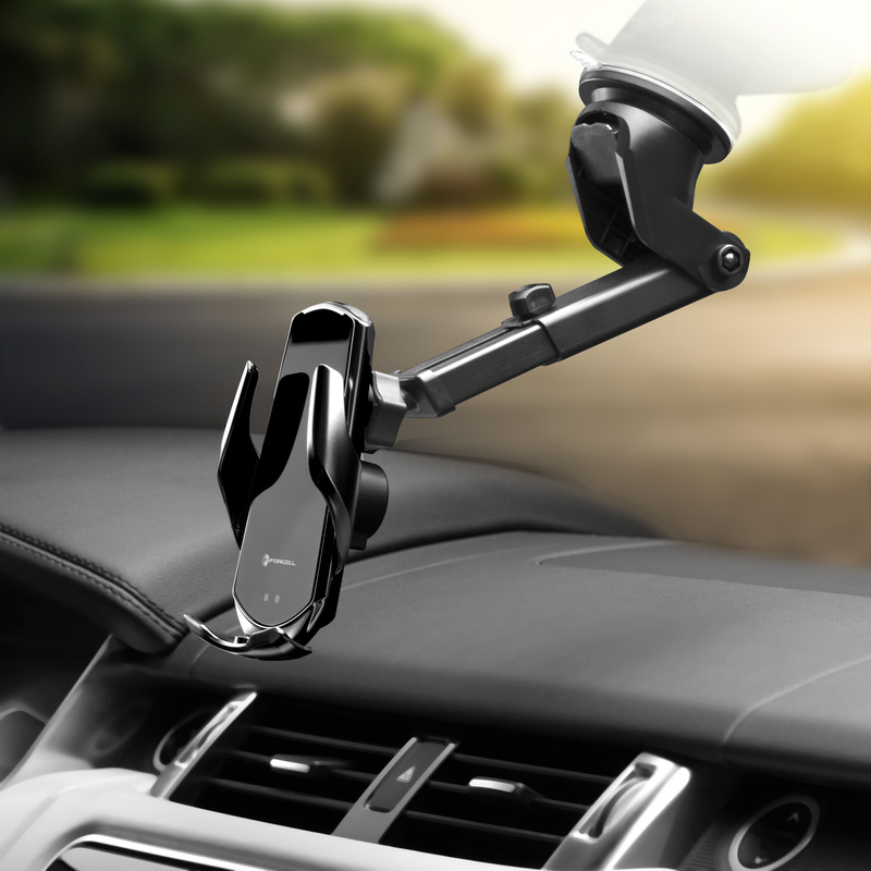 FORCELL uchwyt z ładowaniem indukcyjnym automatyczny + adapt. magnetyczne HS1 Qi 15W czarny