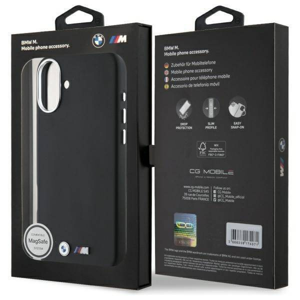 Original Case IPHONE 16 PLUS BMW Hardcase M Smooth Full Wrapped Metal MagSafe (BMHMP16M23PMWK) black