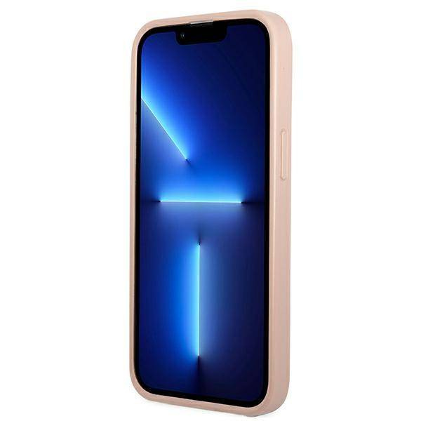 Etui IPHONE 13 Guess Hardcase Saffianotriangle Logo Cardslot (GUHCP13MPSATPP) różowe